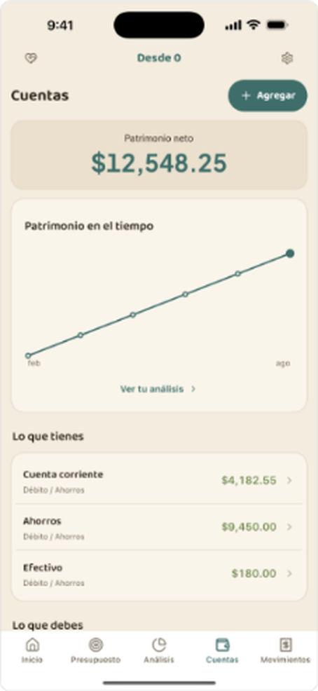 Pantalla de la app conectando una cuenta de banco